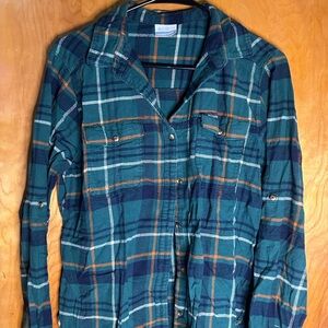 Columbia Green Plaid Button-Up Shirt Youth L